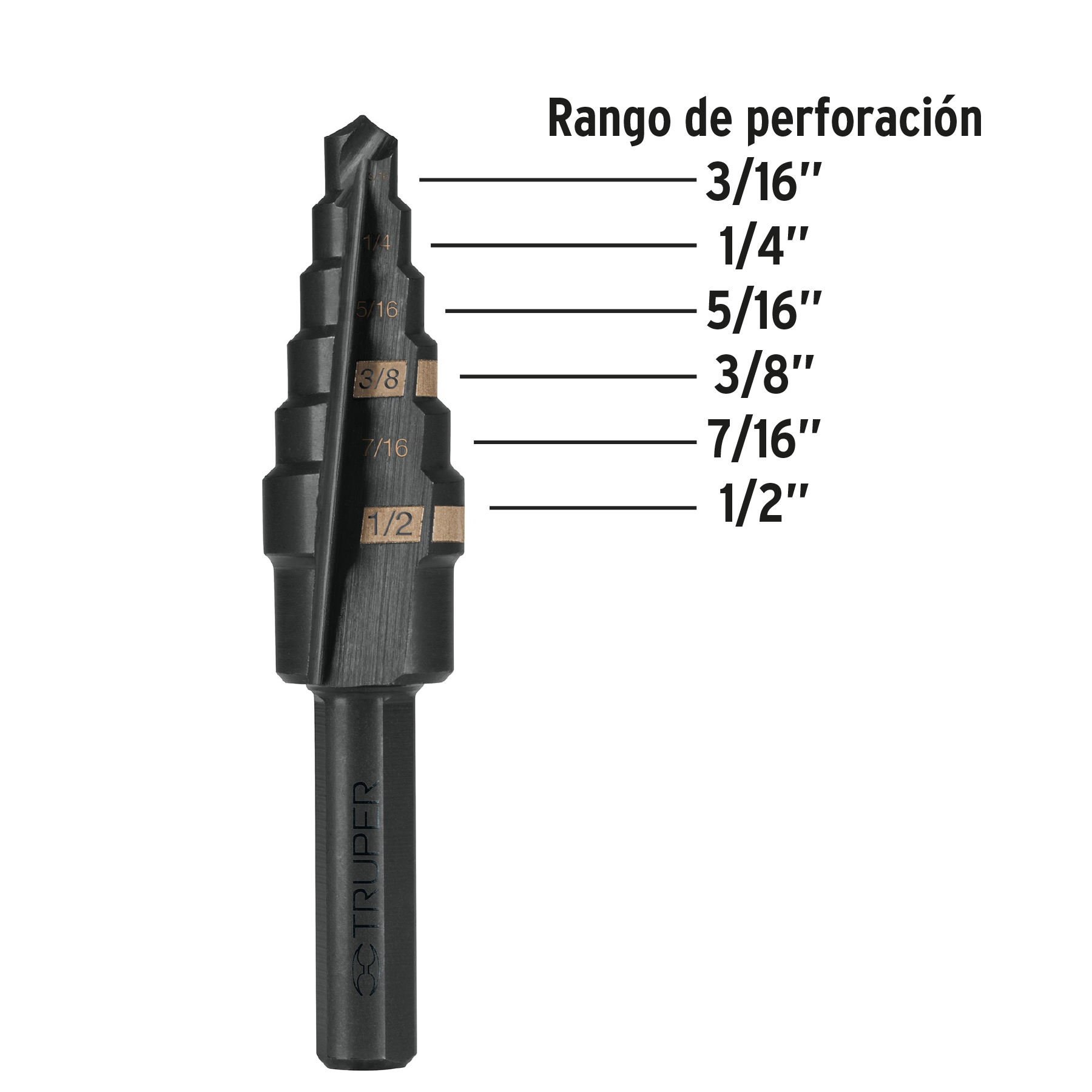 Broca escalonada óxido negro 6 escalones 3/16' a 1/2? - BES-6 / 12120