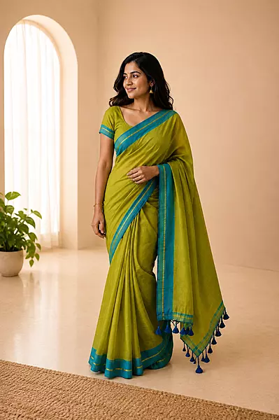 Mul cotton Green with Blue