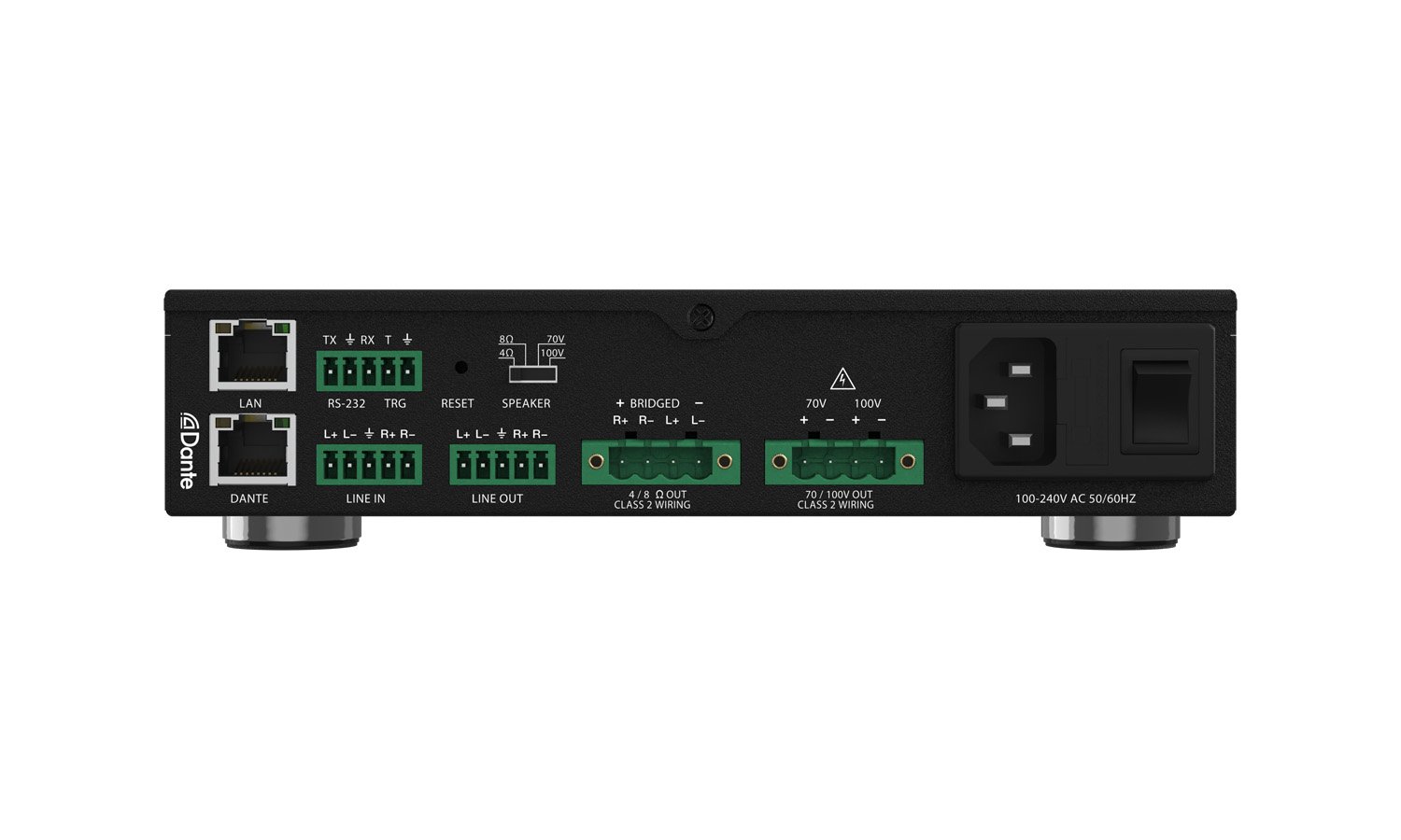 150W Class D Amplifier/Digital Signal Processor with Dante RS-232/LAN and Web GUI Control 150W Class D Amplifier/Digital Signal Processor with Dante RS-232/LAN and Web GUI Control