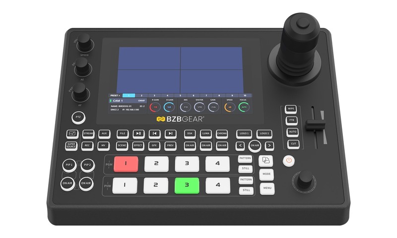 All-in-One 4K IP Production Switcher and PTZ Joystick Controller (4-Channel/ Touchscreen/PoE/IP/RS-232) All-in-One 4K IP Production Switcher and PTZ Joystick Controller (4-Channel/ Touchscreen/PoE/IP/RS-232)