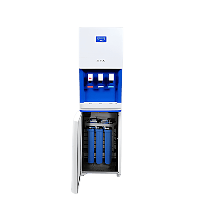 Floor-standing white Atlantis Big Plus water cooler with dual tap outlets. Floor-standing white Atlantis Big Plus water cooler with dual tap outlets.