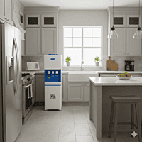 Atlantis Big Plus dispenser with RO kit connected to direct water line.