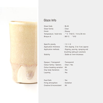Sara Low Fire Clear White Cream  BL40 Sara Low Fire Clear White Cream  BL40