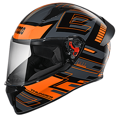 STUDDS THUNDER D3 BLACK N10 ORANGE C/V(L) WITH SPOILER AND MIRROR VISOR