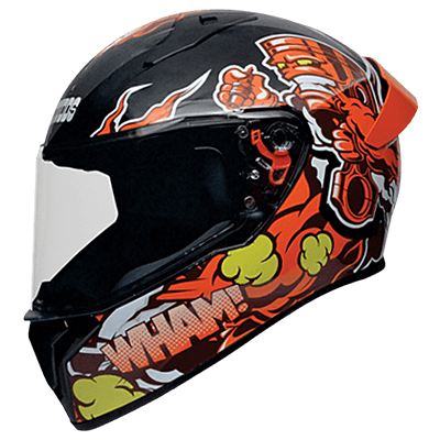 STUDDS THUNDER D10 BLACK N10 ORANGE C/V (L) WITH SPOILER AND MIRROR VISOR