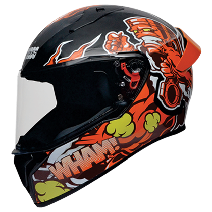 STUDDS THUNDER D10 MATT BLACK N10 ORANGE C/V (L) WITH SPOILER AND MIRROR VISOR