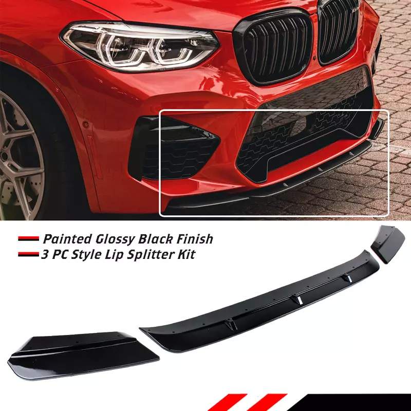BMW F97 X3M & F98 X4M 3-Piece Style Front Lip Splitter Kit – Glossy Black