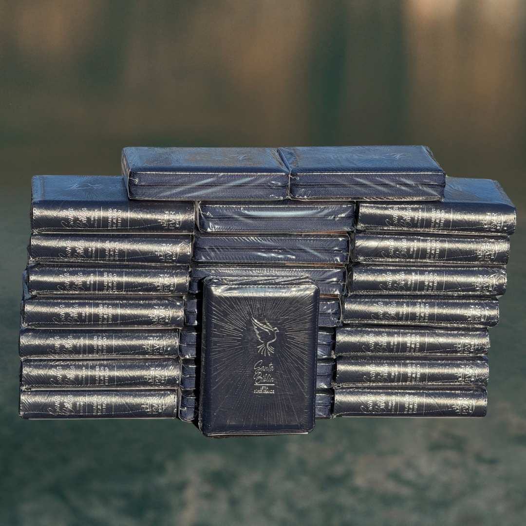 Santa Biblia Compacta Azul  / Imitación Piel /  Letra Grande - Caja de 24 unidades