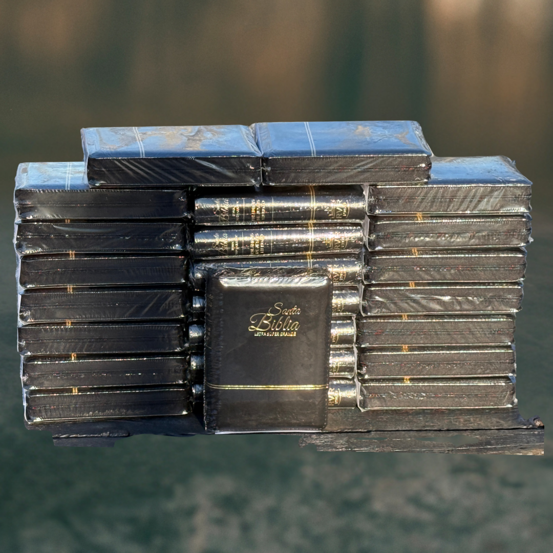 Santa Biblia Compacta Negra / Imitación Piel /  Letra Grande - Caja de 24 unidades