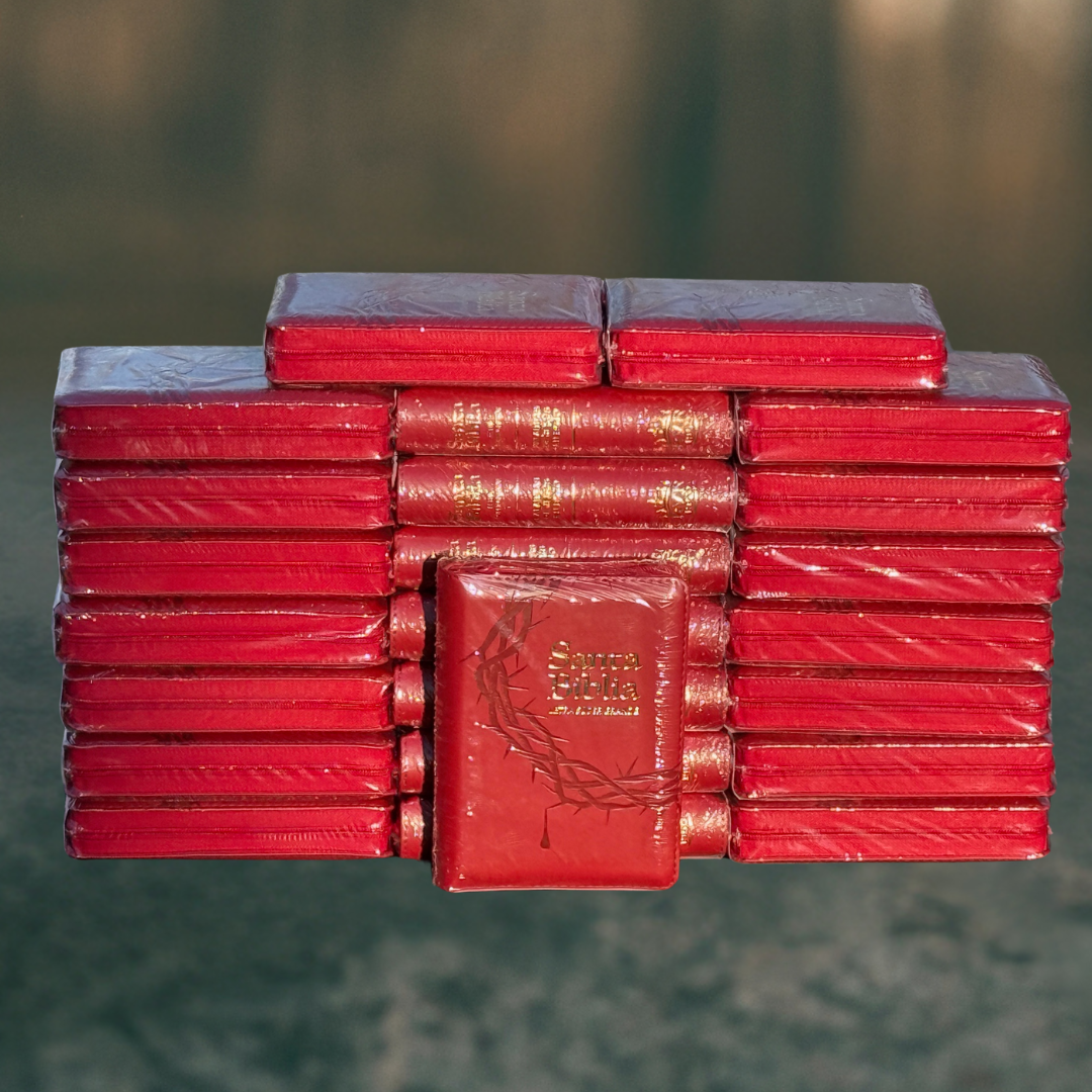 Biblia de Bolsillo Roja / Imitación Piel / Letra Pequeña de 9 - Caja de 35 unidades