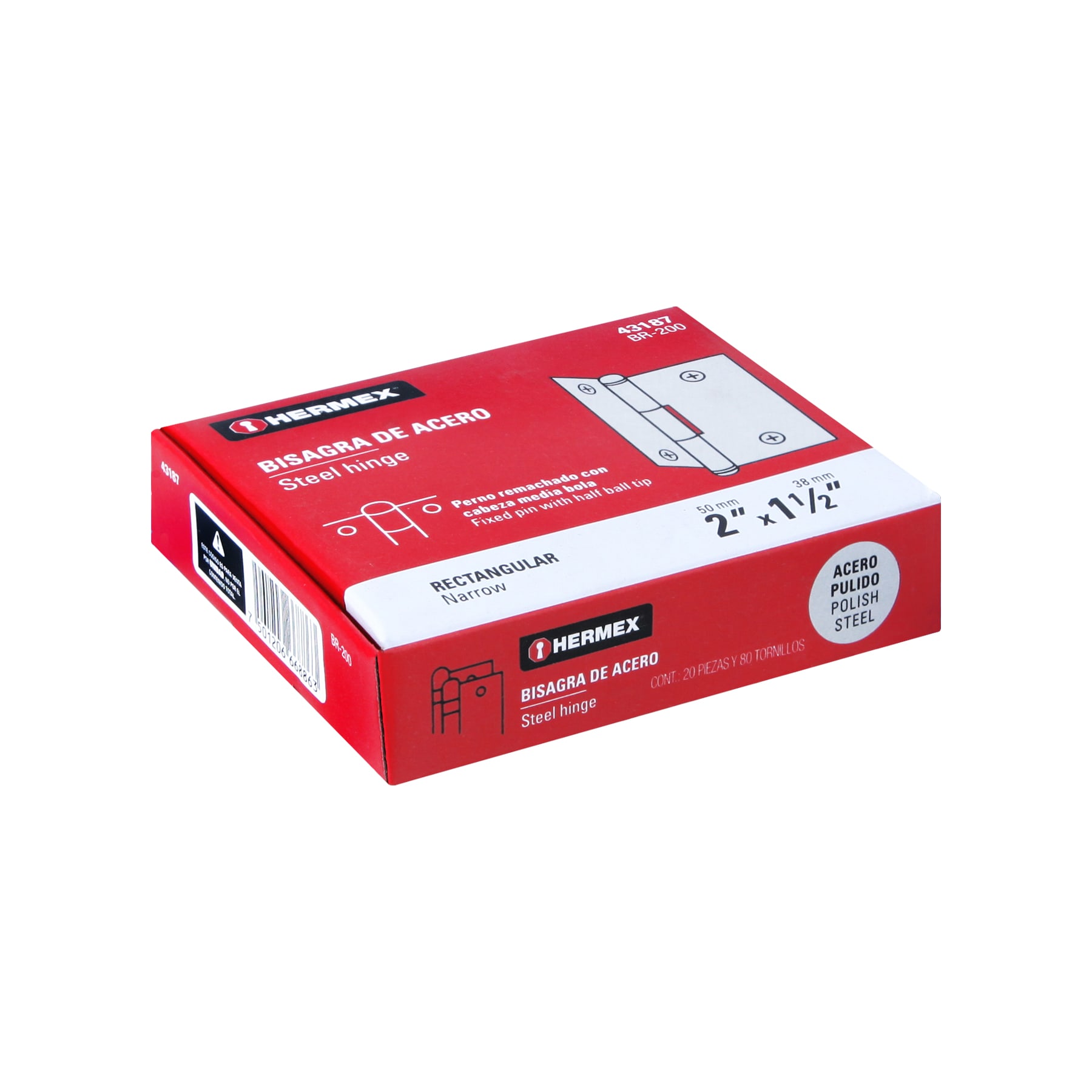 Bisagra rectangular 2', acero pulido - BR-200 / 43187