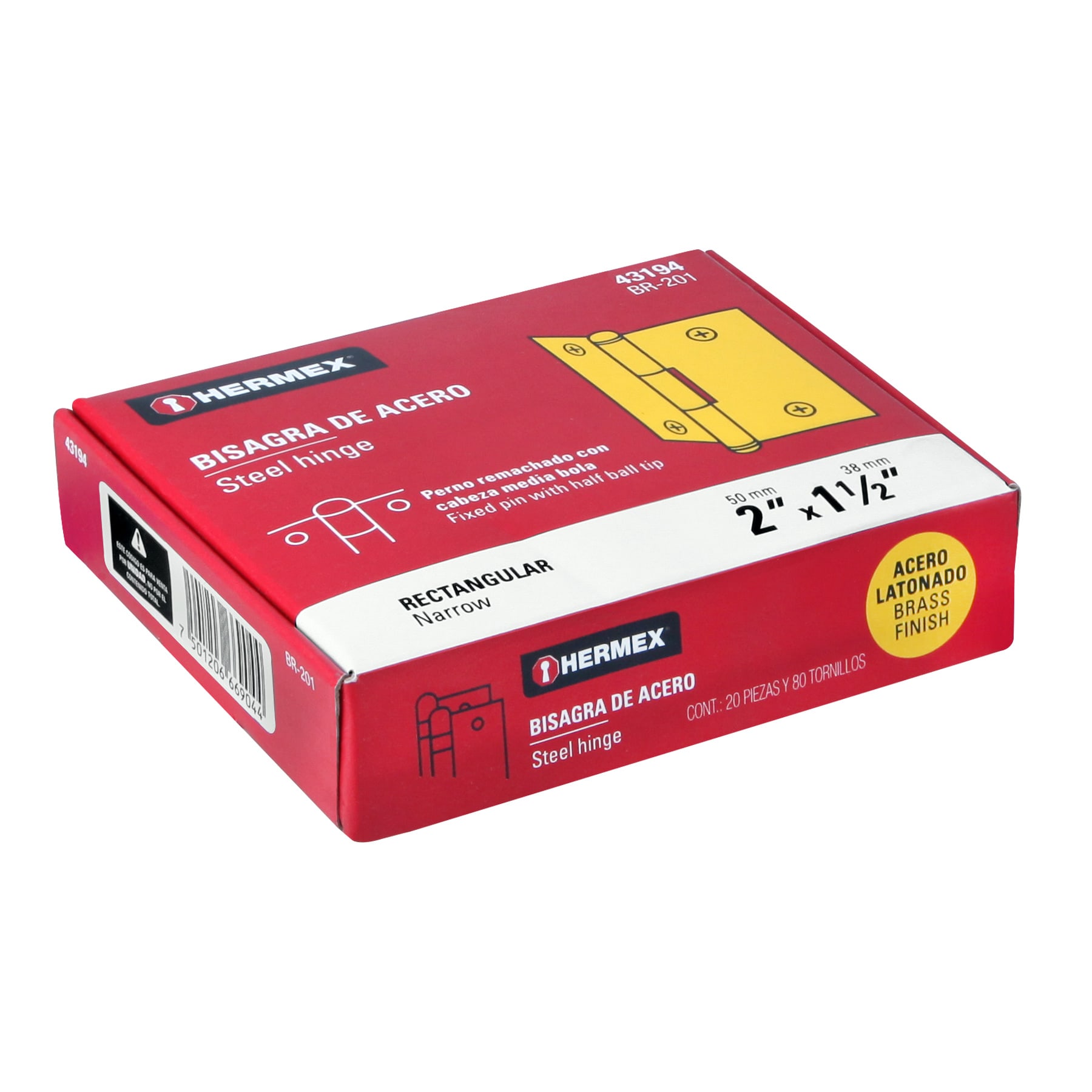 Bisagra rectangular 2', acero latonado - BR-201 / 43194