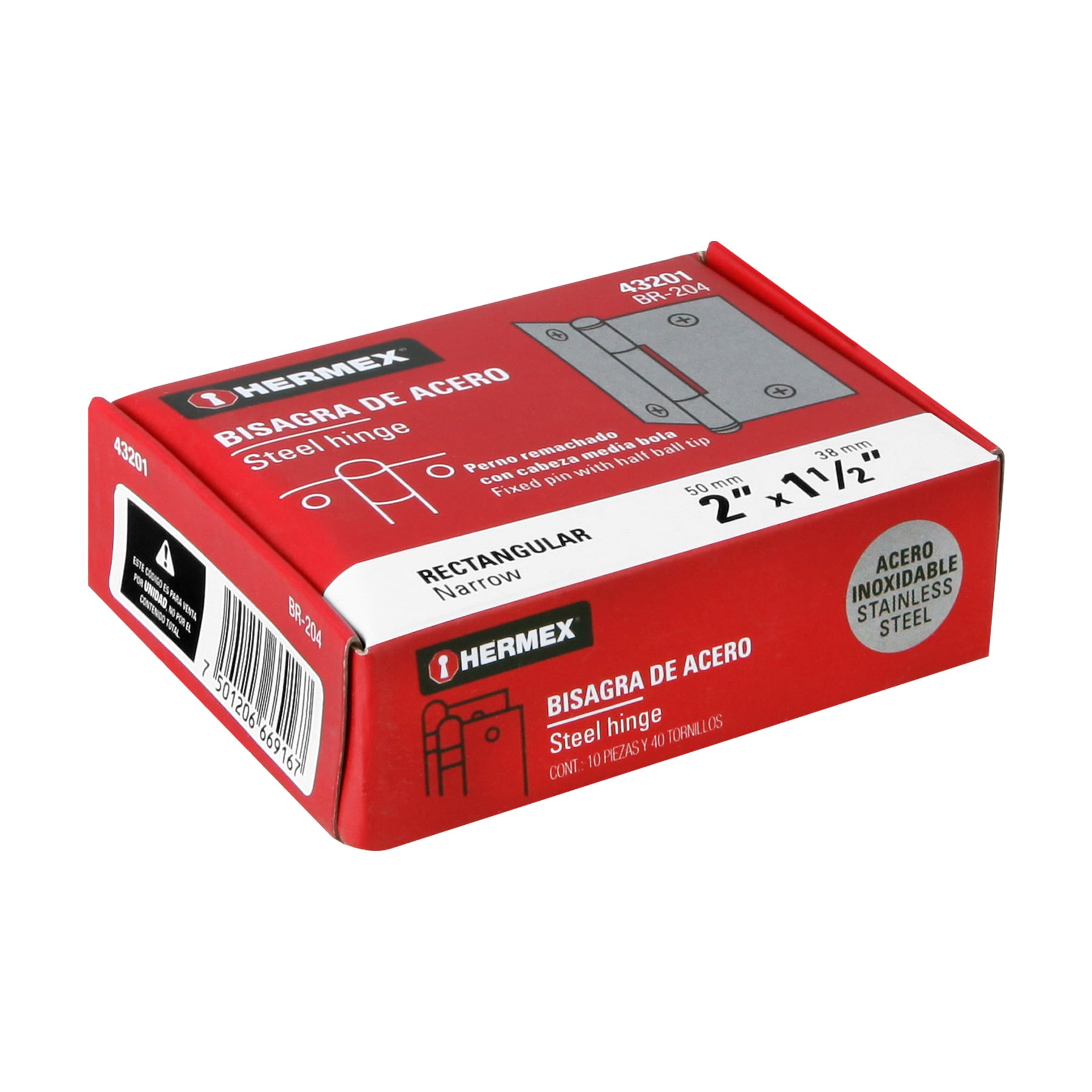 Bisagra rectangular 2', acero inoxidable - BR-204 / 43201