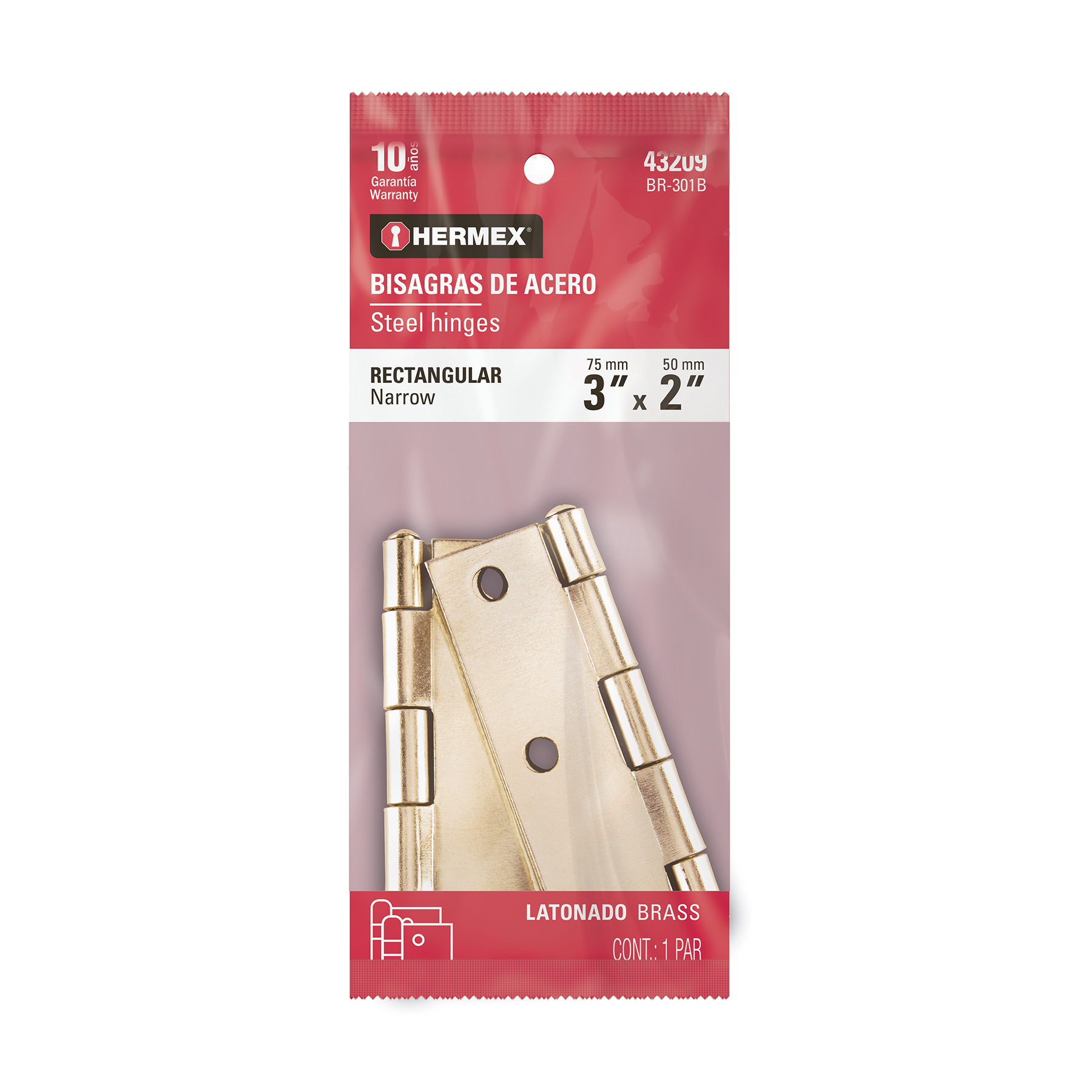 Bolsa con 2 bisagras rectangulares 3', acero latonado - BR-301B / 43209