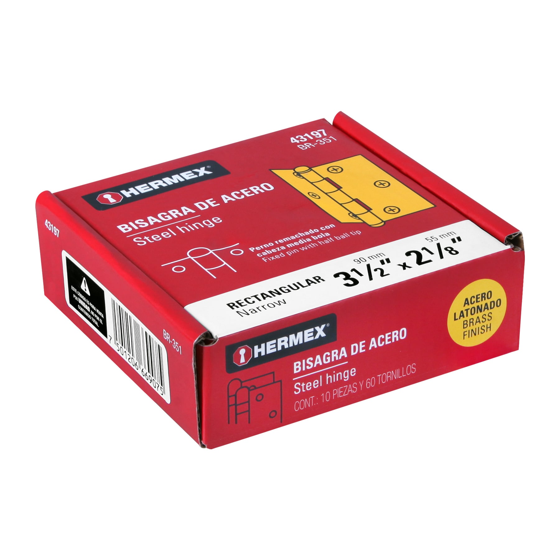 Bisagra rectangular 3-1/2', acero latonado - BR-351 / 43197