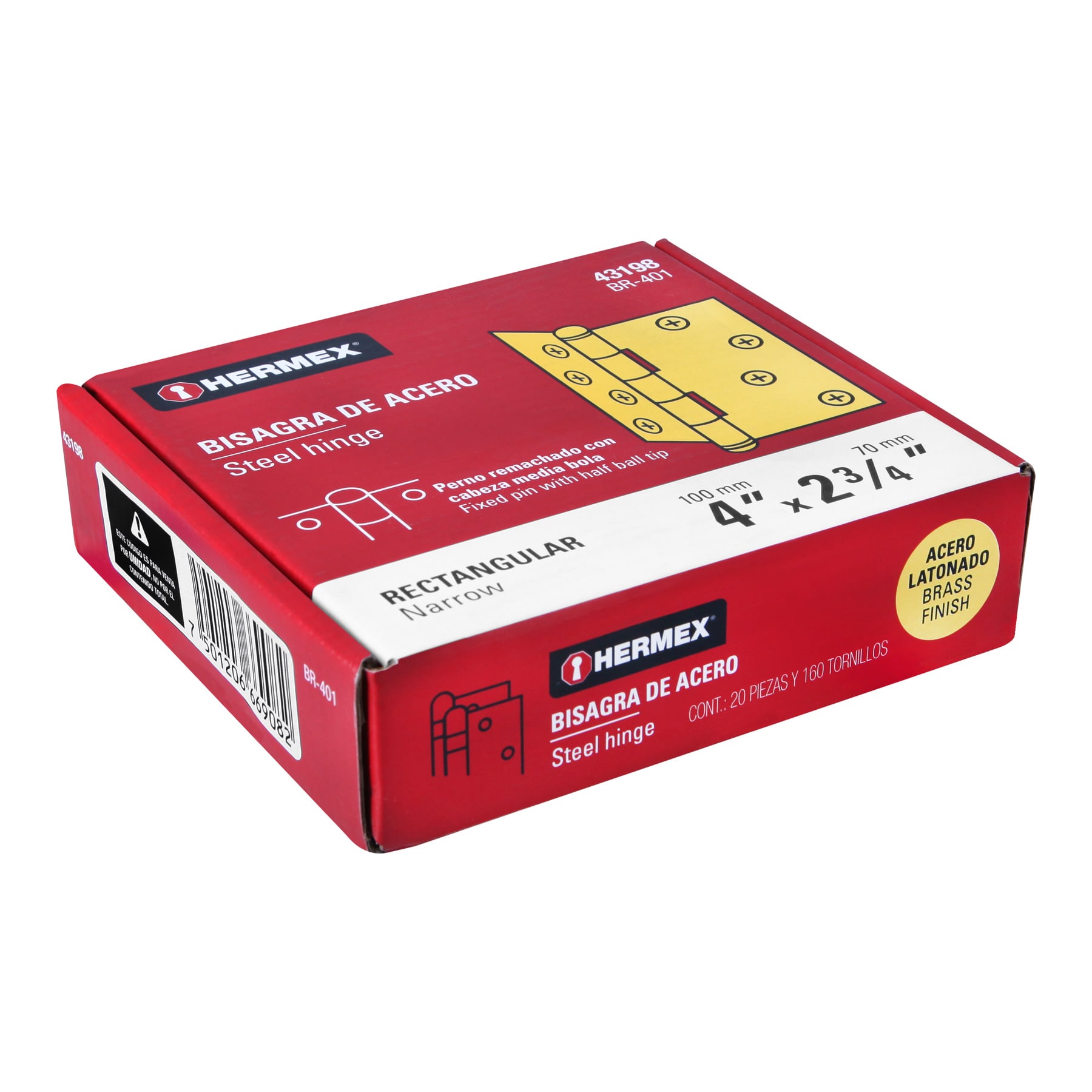 Bisagra rectangular 4', acero latonado - BR-401 / 43198