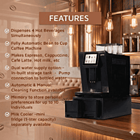 Close up of the Atlantis Brew touchscreen interface showing eight customizable coffee drink options.