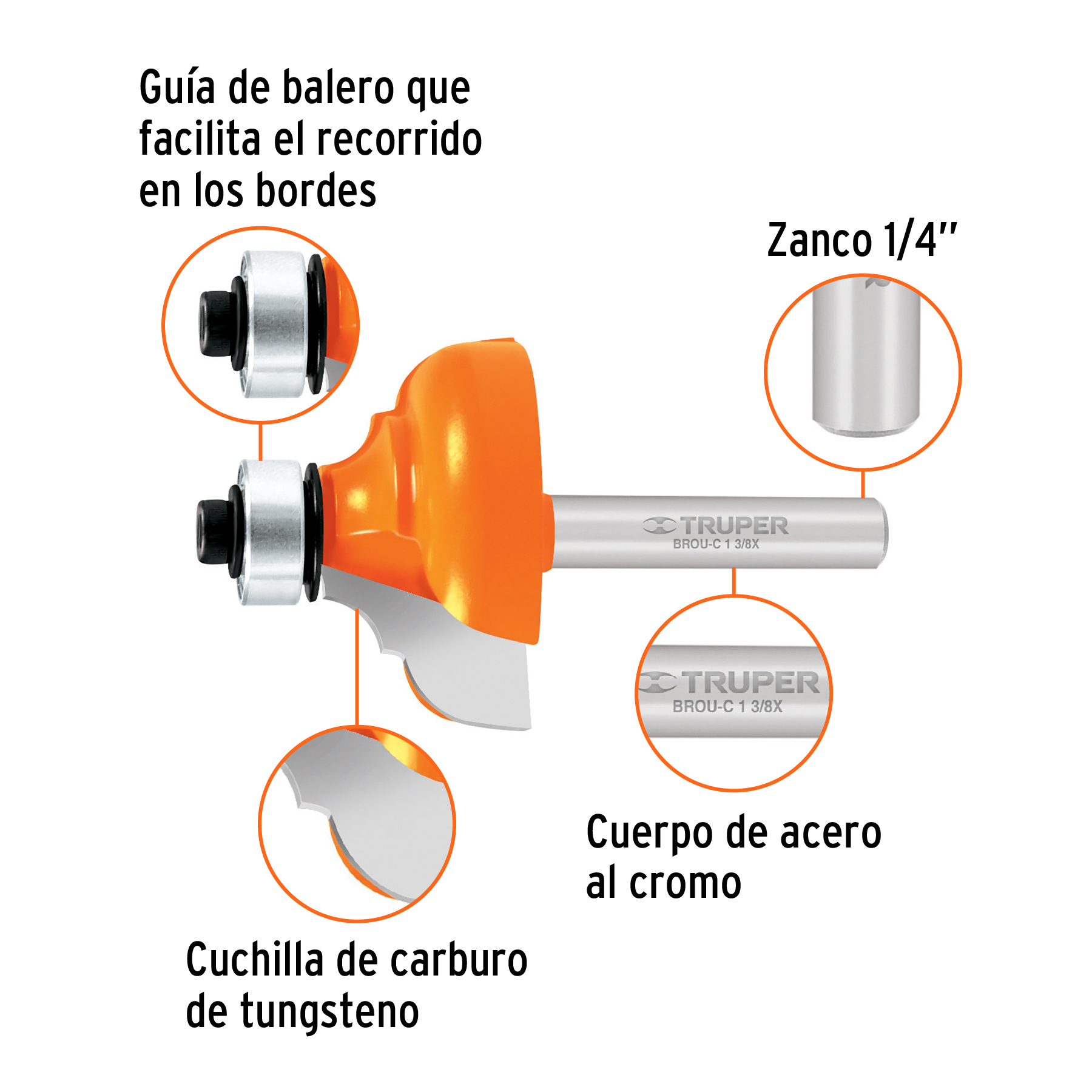 Broca para router, clásica, 1-3/8' con balero - BROU-C1-3/8X / 11482
