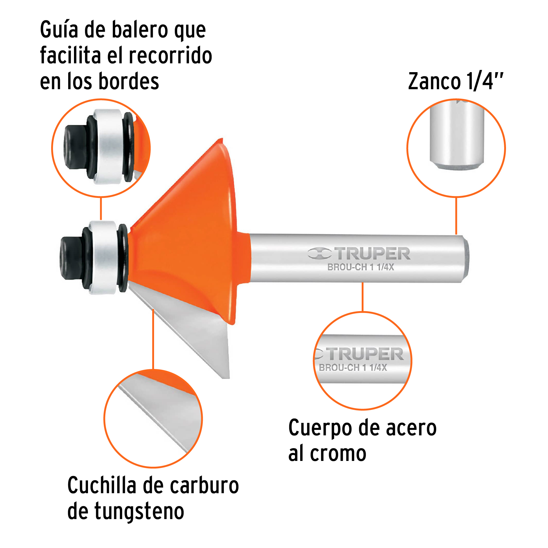 Broca para router, chaflán, 1-1/4' con balero - BROU-CH1-1/4X / 11468