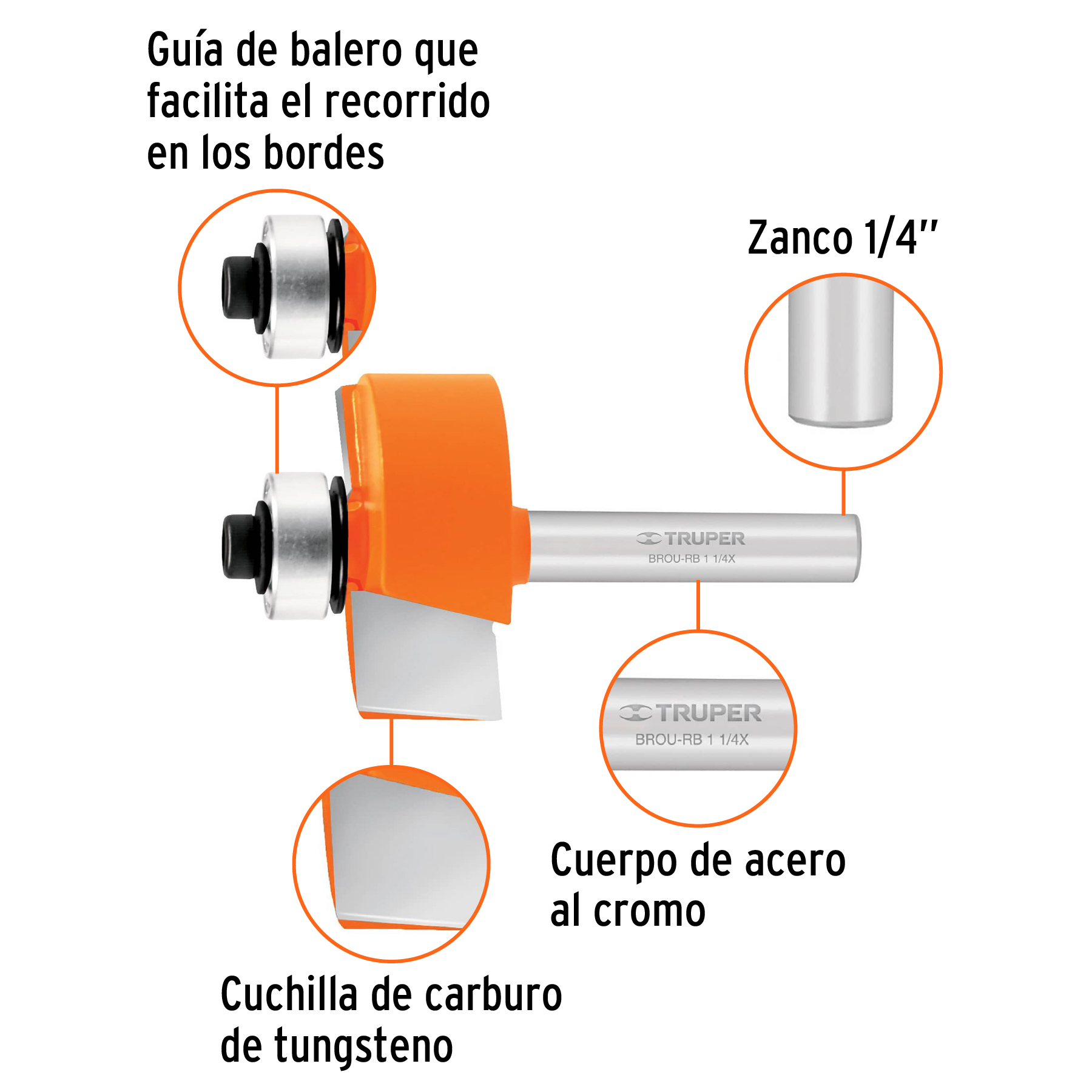 Broca para router, rebajado, 1-1/4' con balero - BROU-RB1-1/4X / 11477