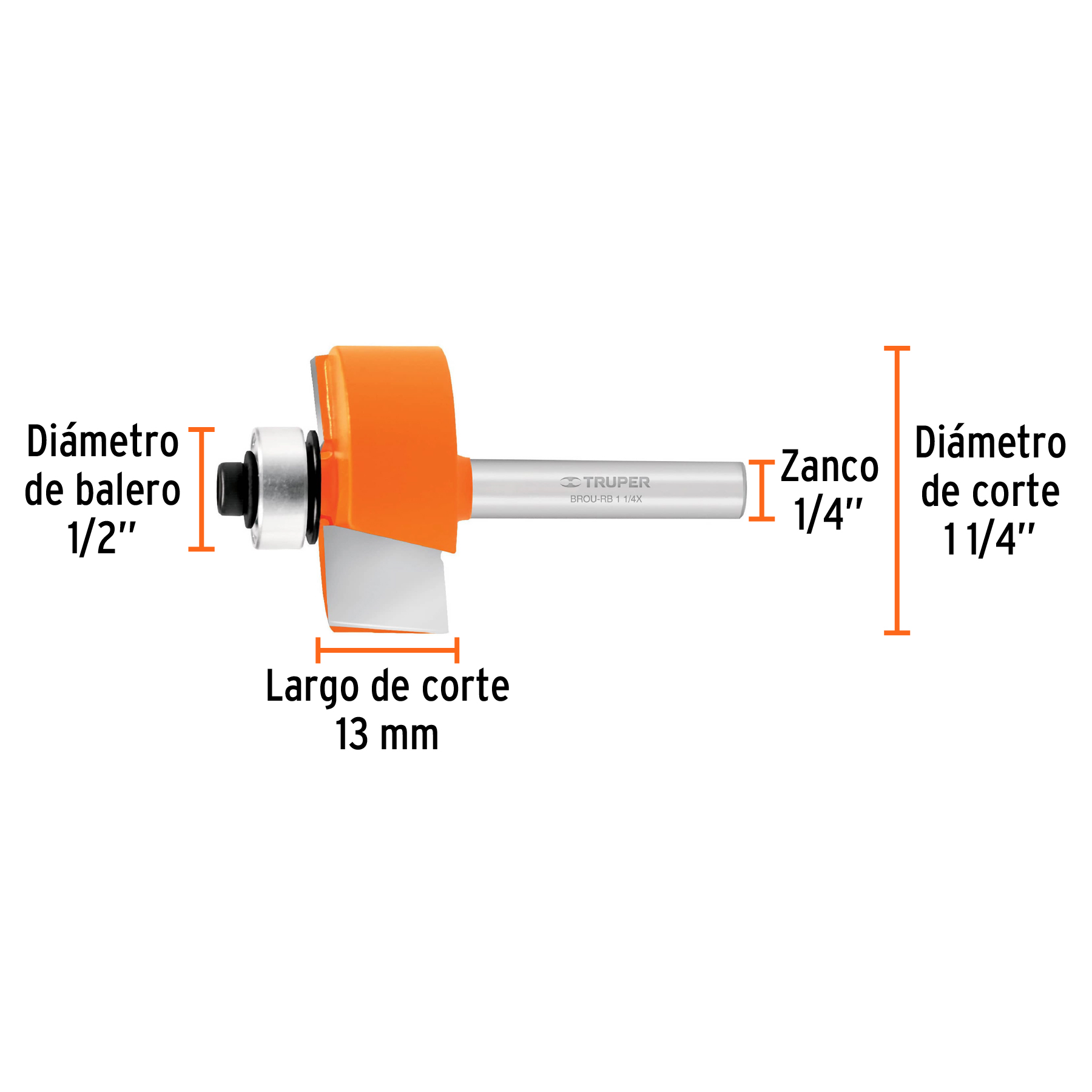 Broca para router, rebajado, 1-1/4' con balero - BROU-RB1-1/4X / 11477