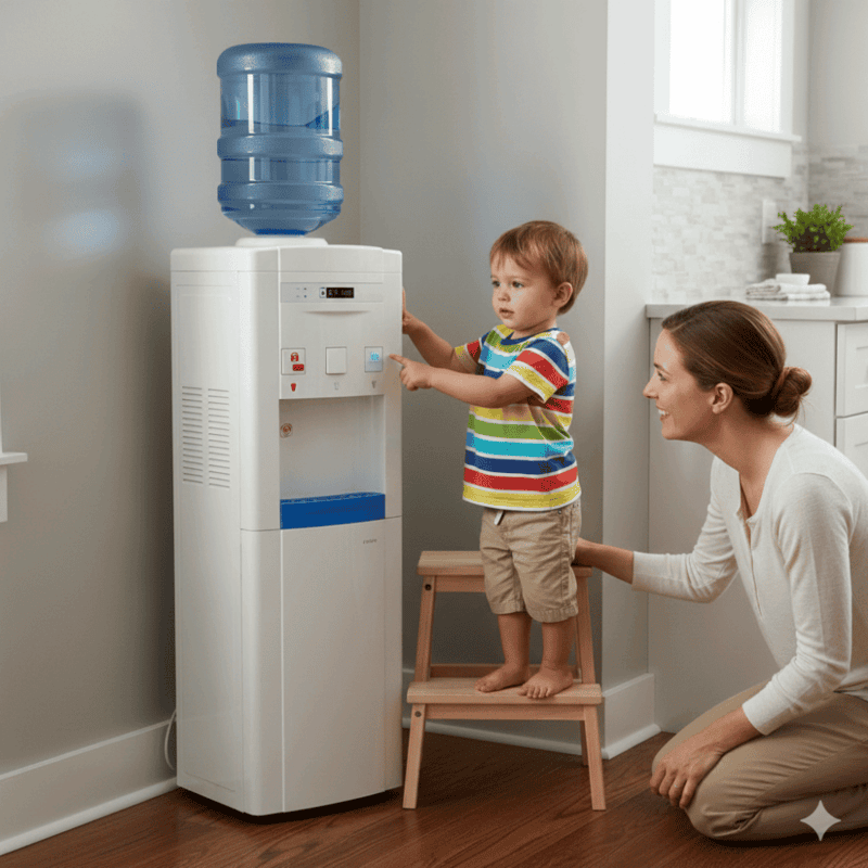 White Blue Star water dispenser with bottom cabinet for office and home hydration needs.