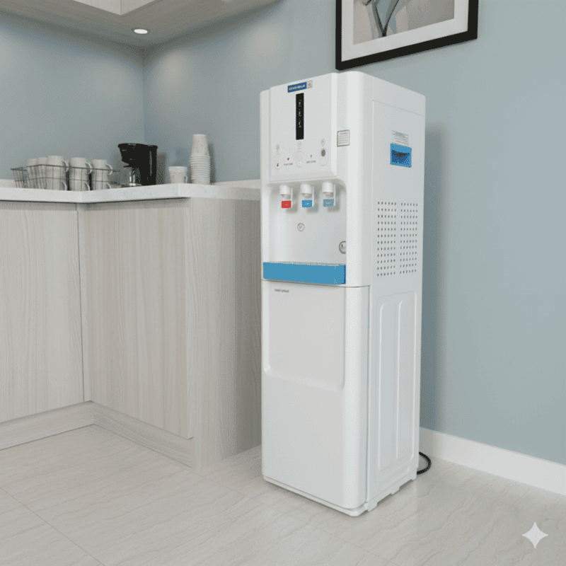 Blue Star BWD3FMCUA floor mounted water cooler with LED indicators and easy-push taps.