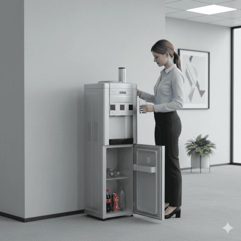 Indicator lights and faucet panel of a Blue Star BWD3FMRGA grey water dispenser.