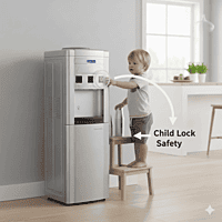 Side profile of the Blue Star BWD3FMRGA-Grey water dispenser highlighting its slim design.