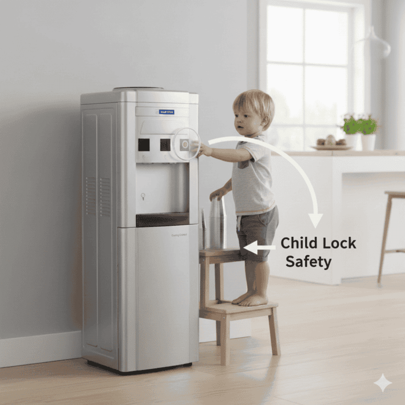 Side profile of the Blue Star BWD3FMRGA-Grey water dispenser highlighting its slim design.