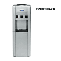 Front view of a sleek grey Blue Star BWD3FMRGA water dispenser with integrated cooling cabinet.