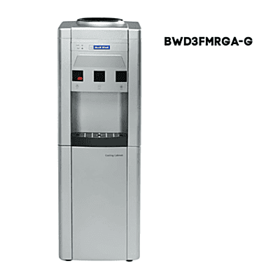 Front view of a sleek grey Blue Star BWD3FMRGA water dispenser with integrated cooling cabinet.