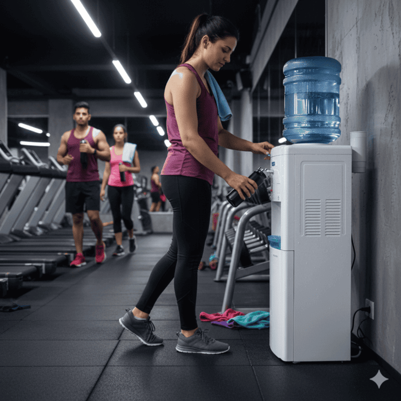 Close-up of the LED indicators and dispensing buttons on a Blue Star floor-mounted cooler.
