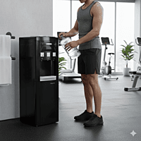 Blue Star BWD3FMRGB model water dispenser showing the internal cooling cabinet with the door open. Blue Star BWD3FMRGB model water dispenser showing the internal cooling cabinet with the door open.