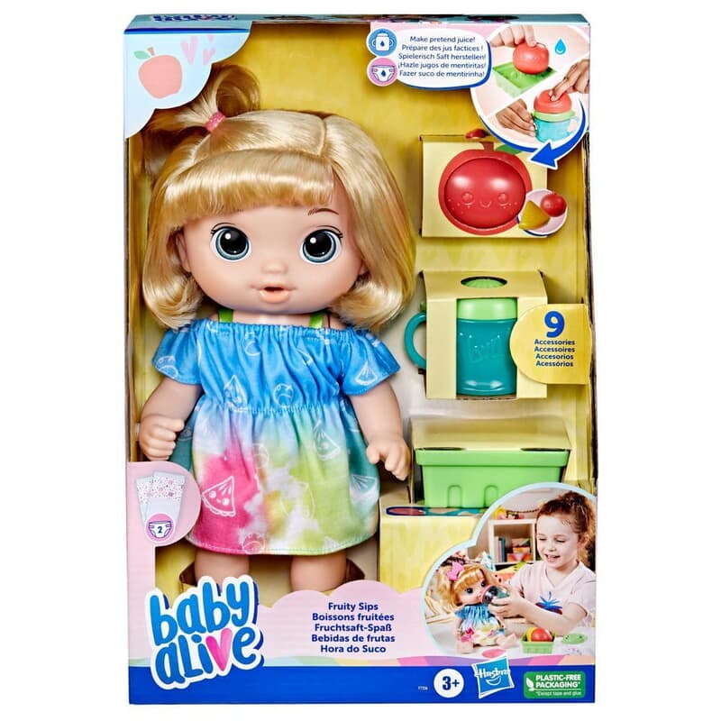 Baby Alive Fruity Sips Doll, Apple, Pretend Juicer Baby Doll Set