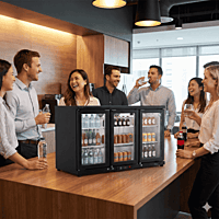 A bartender placing a drink order next to the Back Bar RBW-135 in a Delhi hotel.