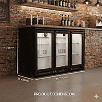 The spacious interior of the Back Bar RBW-135 showing plastic coated shelves.