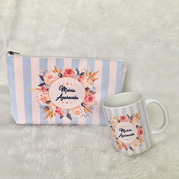 Floral Theme Mug & Zip Pouch Gift Set