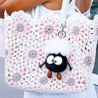 Bag Charm Black White Fluffy