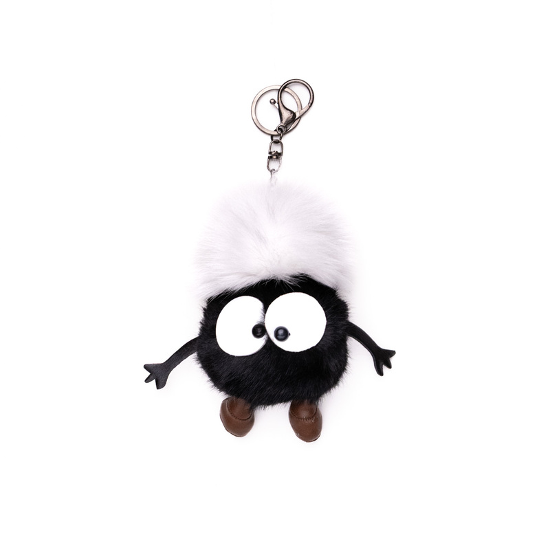 Bag Charm Black White Fluffy