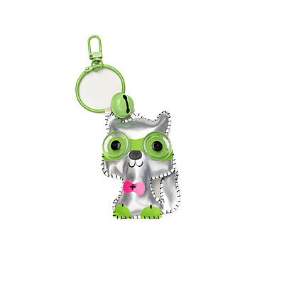 Bag Charm Silver Green Googly Eye Dog
