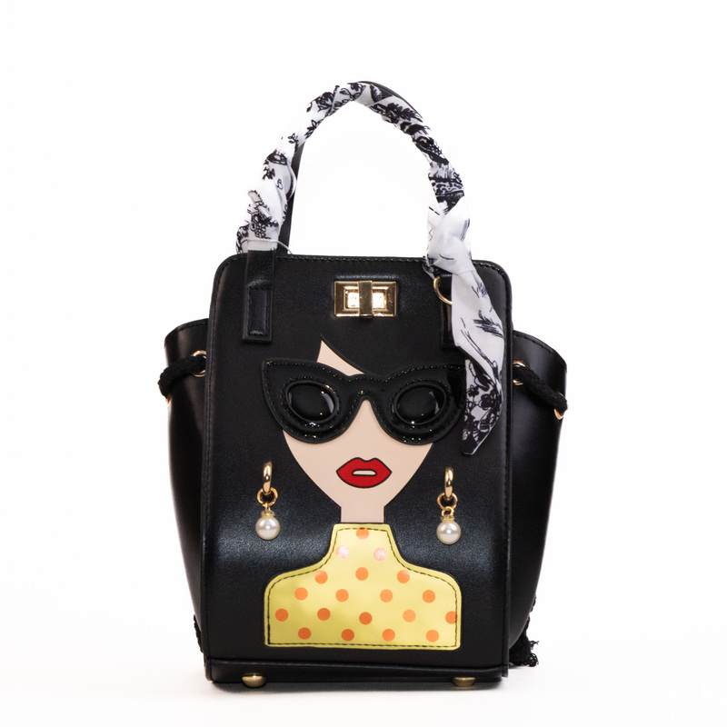 Bag Crossbody Black Cartoon Glasses Design