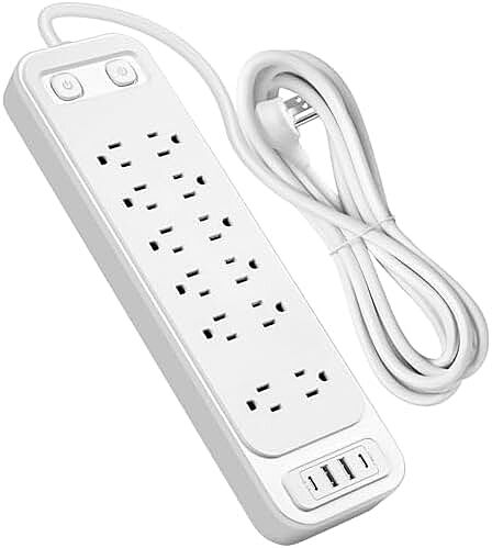 Barre d'Alimentation 12 Prises, 2 Ports USB Type a, 2 Ports USB Type C Blanc