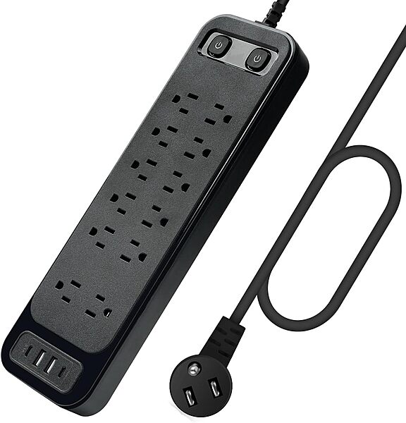 Barre d'Alimentation 12 Prises, 2 Ports USB Type a, 2 Ports USB Type C Noir