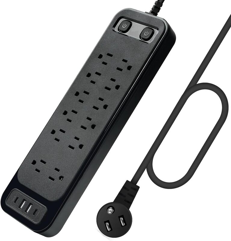 Barre d'Alimentation 12 Prises, 2 Ports USB Type a, 2 Ports USB Type C Noir