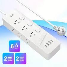 Barre d'Alimentation 6 Prises, 2 Ports USB Type a, 2 Ports USB Type C Blanc