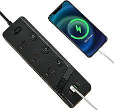 Barre d'Alimentation 6 Prises, 2 Ports USB Type a, 2 Ports USB Type C Noir