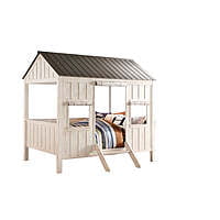 Kids Playhouse Twin Bed with Roof and Windows – Wooden Cottage-Style Frame Kids Playhouse Twin Bed with Roof and Windows – Wooden Cottage-Style Frame