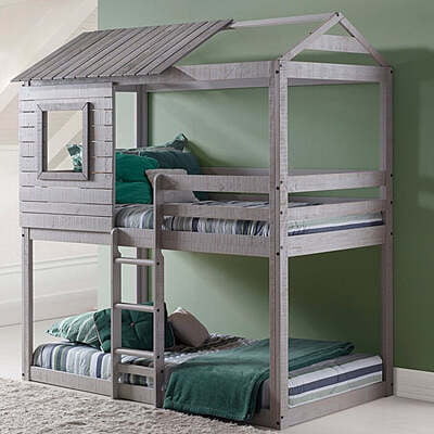 Kids Wooden House Bunk Bed with Ladder – Playful Loft Style Twin Bed