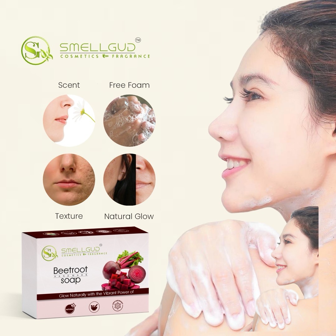 Smellgud cosmetics Beetroot Handmade Soap for Fights Acne and Pimples|Remover Dark Spots and Dark circles|Helps in glowing up the skin|Skin soft and fresh for a long time|100 Gm